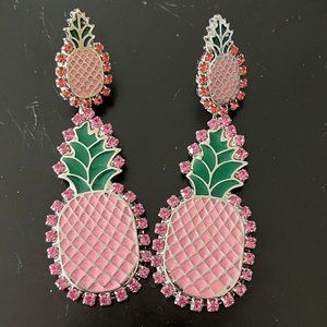 Pineapple Enamel  Earrings with Pink and Coral Stones